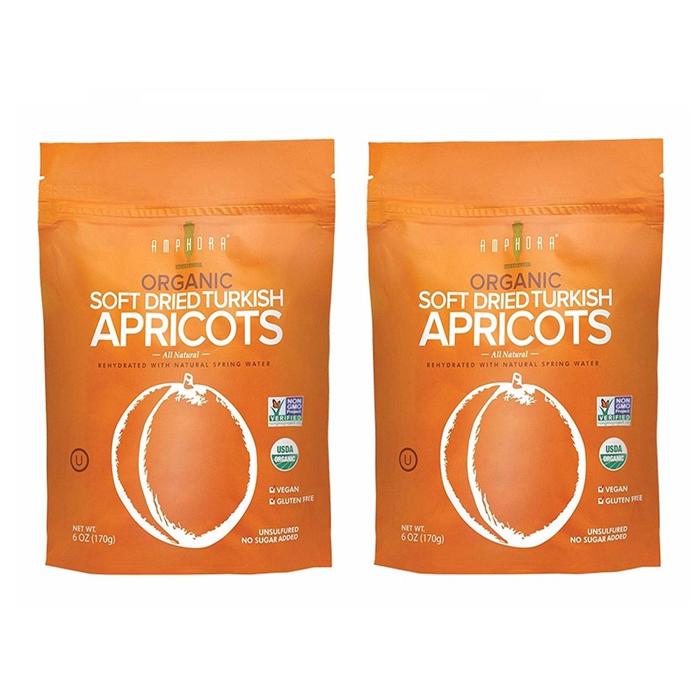 Amphora International All Natural Organic Soft Dried Turkish Apricots, 6 Oz Each (Pack of 2)