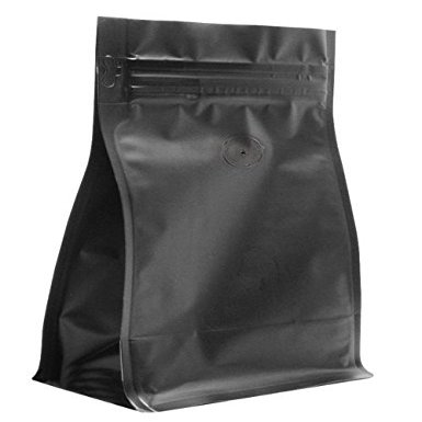 BAP 12 oz Matte Black Stand Up Flat or Block Bottom, Zipper, Valve (50 pcs)