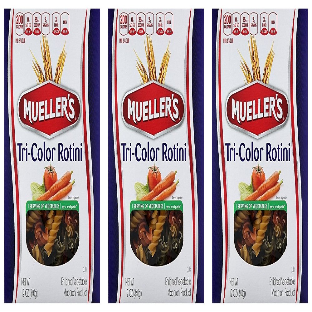 Muellers Tri-Color Rotini, 12 Ounce (Pack of 3)