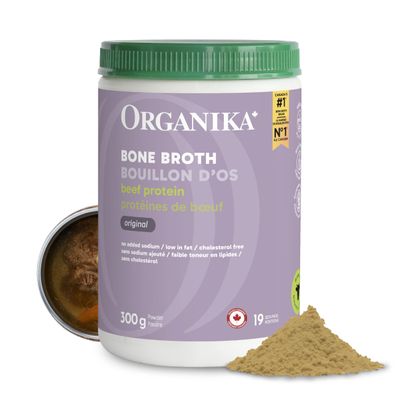 Organika Beef Bone Broth Powder- Grass-Fed and Pasture Raised Cows- Keto Friendly, High Protein and Mineral Content- 300g