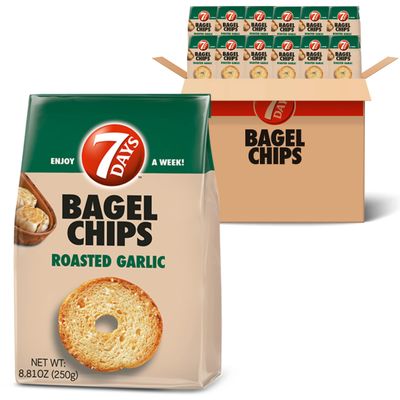 7Days Bagel Chips, Roasted Garlic, No Artificial Ingredients, Non-GMO Snack, (8.81oz, Pack of 12)