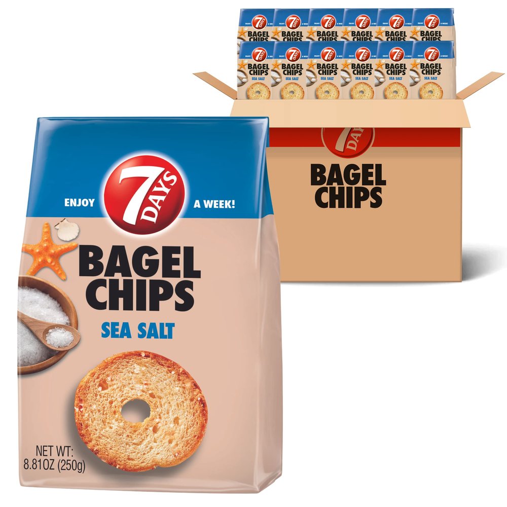 7 Days Bagel Chips, Sea Salt, 8.81 oz Bag (Pack of 12)