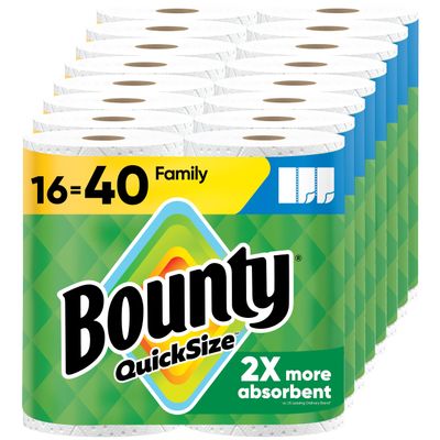 Bounty Paper Towels Quick Size, White, 16 Family Rolls = 40 Regular Rolls