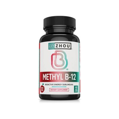 Zhou Methyl B12 - Methyl B-12 Supplement for Women & Men, Vitamin B12 5000 mcg, Vegan Friendly, Cellular Energy and Nerve Function Support, Methylcobalamin - 60 Micro Lozenges