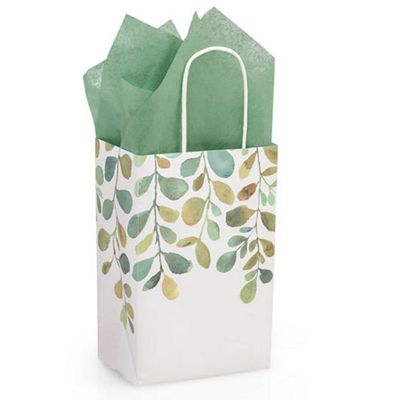 NW Watercolor Greenery Paper Shopping Bags - Rose Size - 5 1/4 x 3 1/2 x 8 1/4in. - 100 Pack