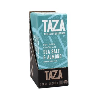 Taza Chocolate Organic Amaze Bar 80% Stone Ground, Sea Salt Almond, 2.5 Ounce (10 Count), Vegan