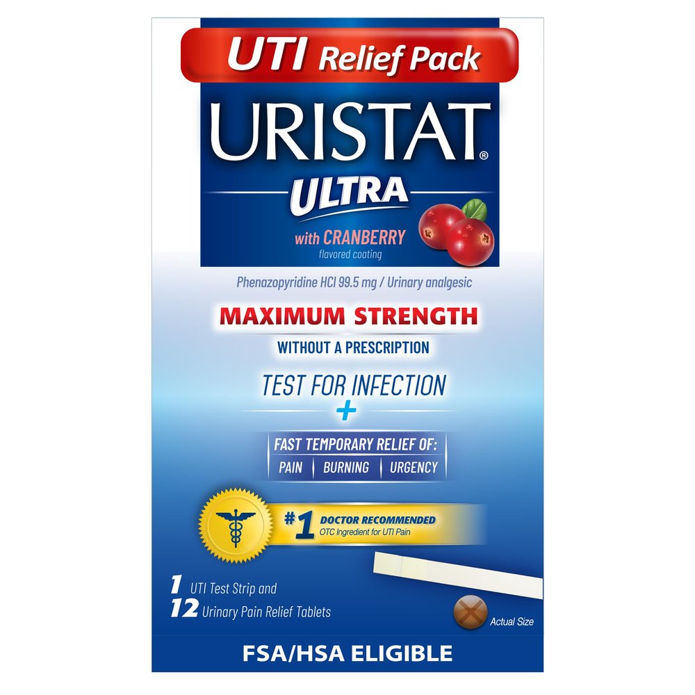 Uristat Ultra Strength Urinary Tract Infection Treatments and Test Relief Kit 1 UTI Test Strip & 12 Cranberry Flavor Relief Tablets to Ease Urinary Pain, Burning & Urgency