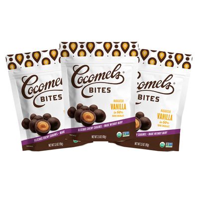 Cocomels Chocolate Vanilla Caramel Bites, Organic Candy, Dairy Free, Vegan, Gluten Free, Non-GMO, No High Fuctose Corn Syrup, Kosher, Plant Bases, (3 Pack)