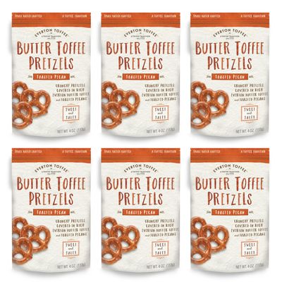 Everton Toffee Butter Toffee Pretzels, Toasted Pecan Flavor (4 oz. bag, 6-pack), Gourmet Artisan Toffee Covered Pretzels, Sweet and Salty Mini Pretzel Snacks, Small Batch Crafted