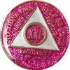 21 Year AA Medallion Glitter Pink Tri-Plate Chip XXI view 3