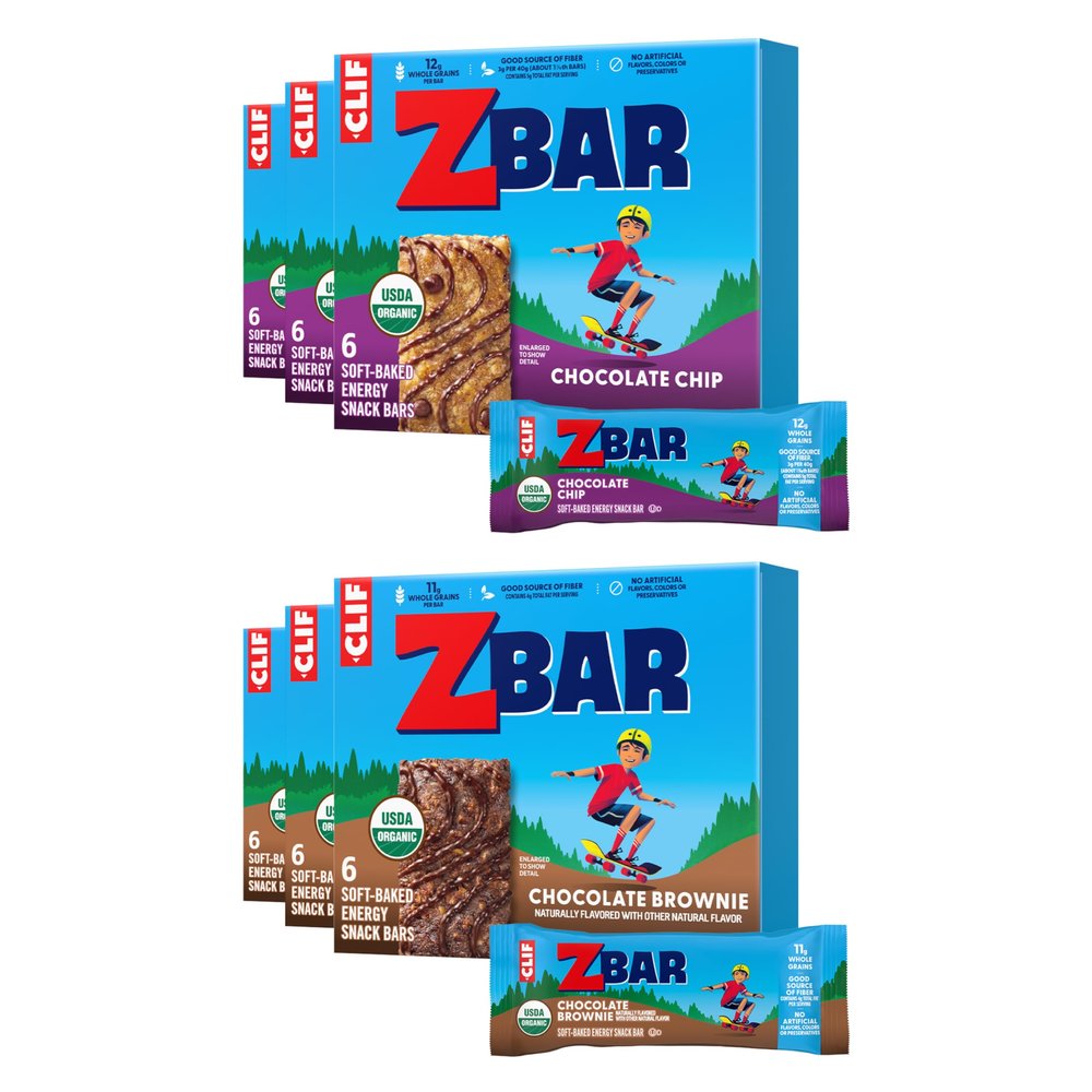 Zbar - Chocolate Chip and Chocolate Brownie - Variety Pack - Soft Baked Snack Bars - Non-GMO - 10-11g Whole Grains - USDA Organic Granola Bars (36 Pack)