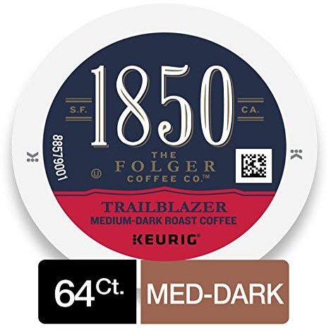 1850 Trailblazer Medium-Dark Roast Coffee, 64 Count K Cups for Keurig Brewers
