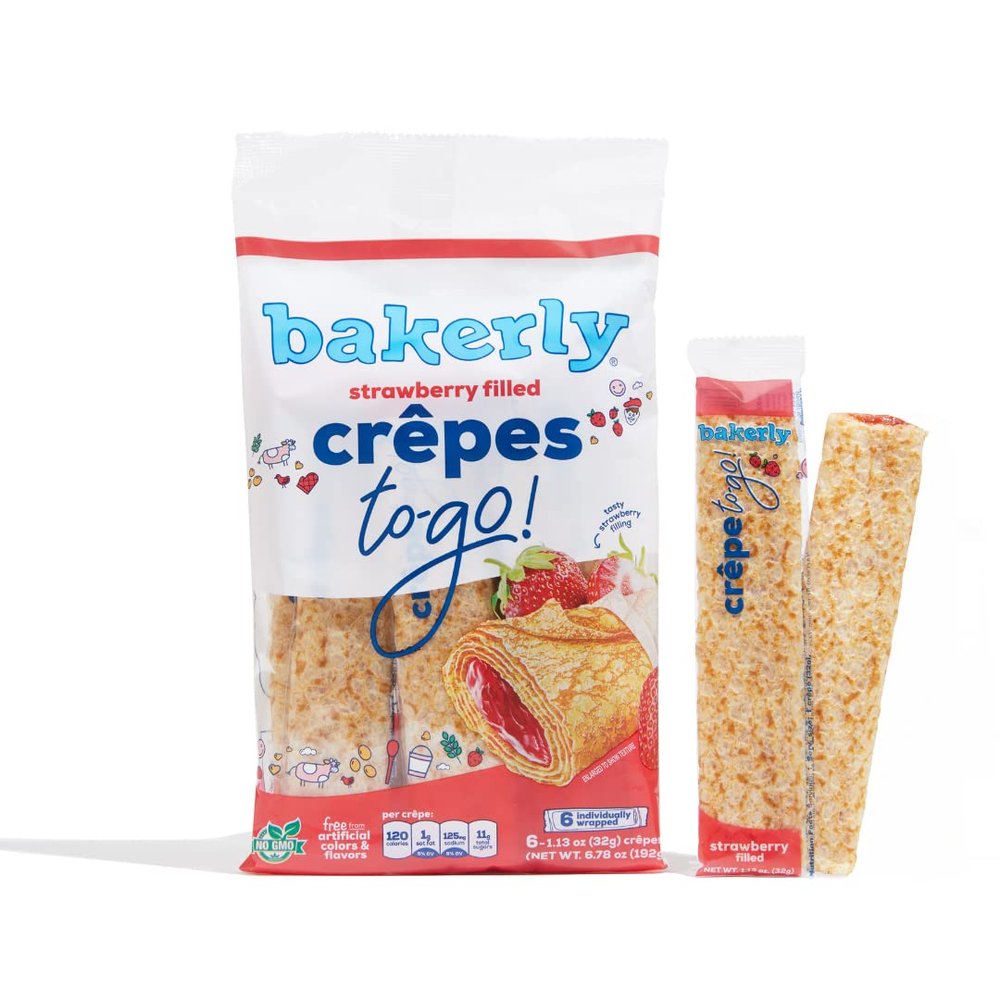 bakerly Strawberry Filled Crepes to go! Non GMO, Free from Artificial Flavors & Colors, Pack of 9, 6-Count (54 Total Crepes)