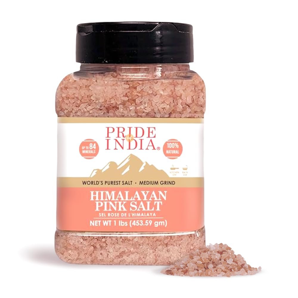 Pride Of India - Dark Himalayan Pink Salt - Enriched w/ 84+ Natural Minerals, Medium Grind 2-3mm - 1 Pound (16 oz) Dual Sifting Jar - Great for Grinders & Direct Use - Best for Kitchens & Restaurants