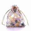 100pcs Organza Wedding Party Gift Bags Rose Pattern Sheer Drawstring Pouches Jewelry Gift Bags Christmas Party Gift Favor Bags (white-gold, 6"x9") view 1