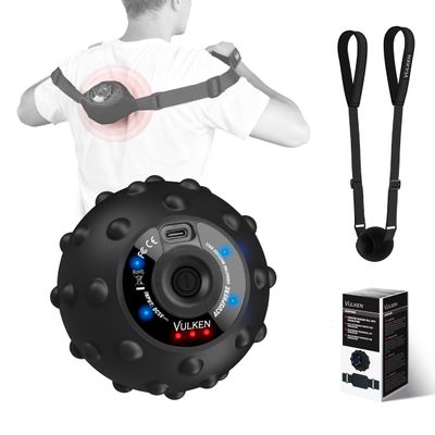Vulken Vibrating Massage Ball for Muscle Recovery with SphereStrap  Target Hard-to-Reach Areas, Hands-Free Back Massage. 4 Speeds High Intensity Trigger Point Massage Ball.