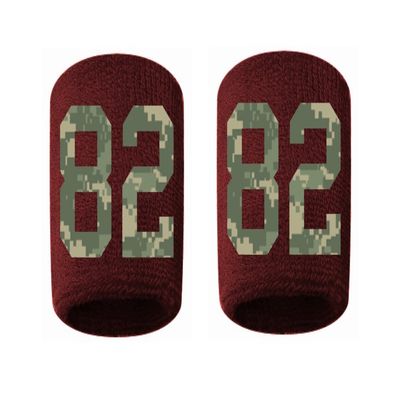 #82 Embroidered/Stitched Sweatband Wristband MAROON Sweat Band w/ CAMO CAMOUFLAGE Number (2 Pack)