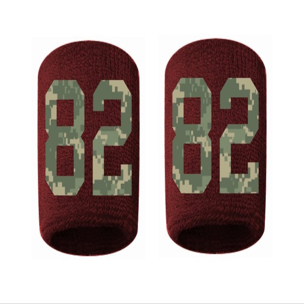 #82 Embroidered/Stitched Sweatband Wristband MAROON Sweat Band w/ CAMO CAMOUFLAGE Number (2 Pack)