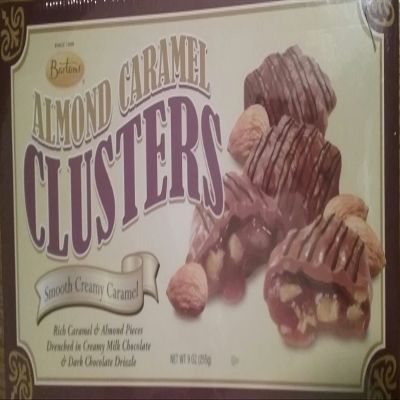 Bartons Almond Caramel Clusters "Smooth Creamy Caramel" (Rich Caramel & Almond Pieces Drenched In Creamy Milk Chocolate & Dark Chocolate Drizzle) 9 Oz. - Large Box!!!!!!!!!!!