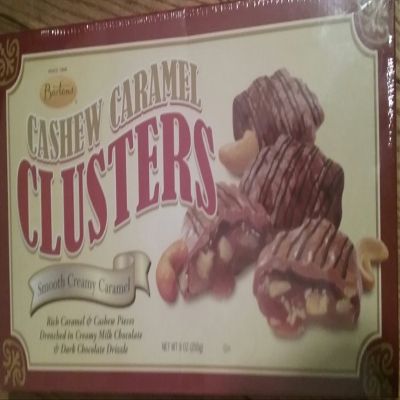 Bartons Cashew Caramel Clusters "Smooth Creamy Caramel" (Rich Caramel & Cashew Pieces Drenched In Creamy Milk Chocolate & Dark Chocolate Drizzle) 9 Oz. - Large Box!!!!!!!!!!!