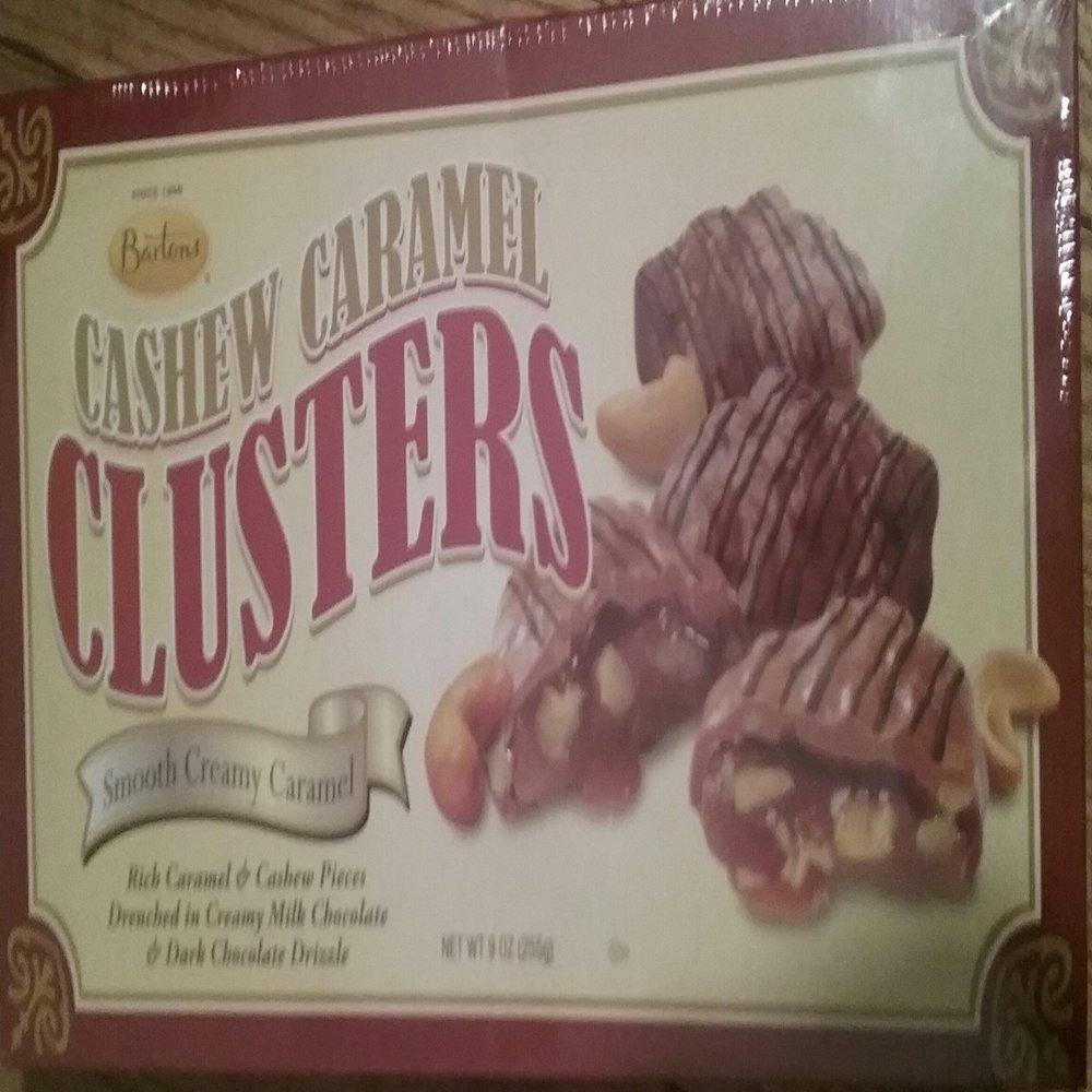 Bartons Cashew Caramel Clusters "Smooth Creamy Caramel" (Rich Caramel & Cashew Pieces Drenched In Creamy Milk Chocolate & Dark Chocolate Drizzle) 9 Oz. - Large Box!!!!!!!!!!!