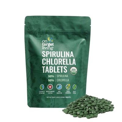 On Target Living Organic Spirulina Chlorella | Supergreens | USDA Organic | 1000 Tablets - 250 G (8.8 oz) | Vegan | Immune Support | Alkalyzing | Nutrient Dense | Protein Dense