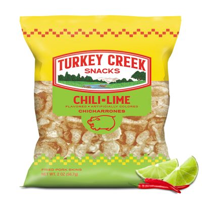 Turkey Creek Chili Lime Chicharrones, Fried Pork Rinds - Chili Lime Flavored Pork Skins - Low Carb, Gluten-Free, Protein Snack - 2oz (Pack of 12)