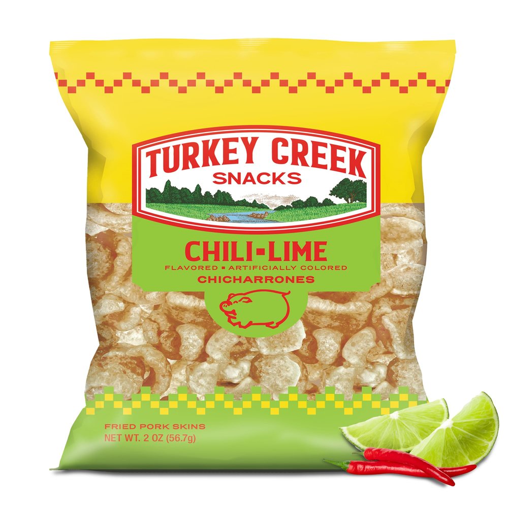 Turkey Creek Chili Lime Chicharrones, Fried Pork Rinds - Chili Lime Flavored Pork Skins - Low Carb, Gluten-Free, Protein Snack - 2oz (Pack of 12)