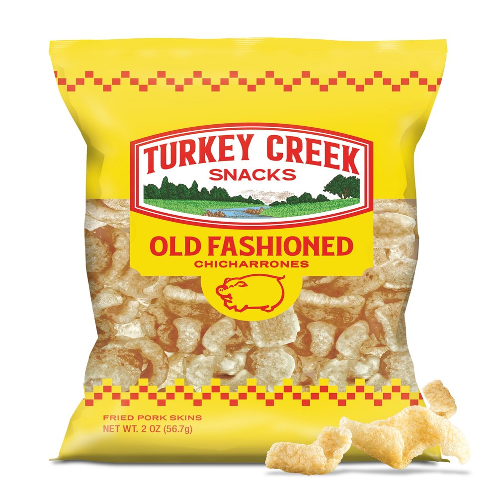 Turkey Creek Old Fashioned Chicharrones, Fried Pork Rinds - Original Flavored Pork Skins - Low Carb, Gluten-Free, Protein Snack - 2oz (Pack of 12)