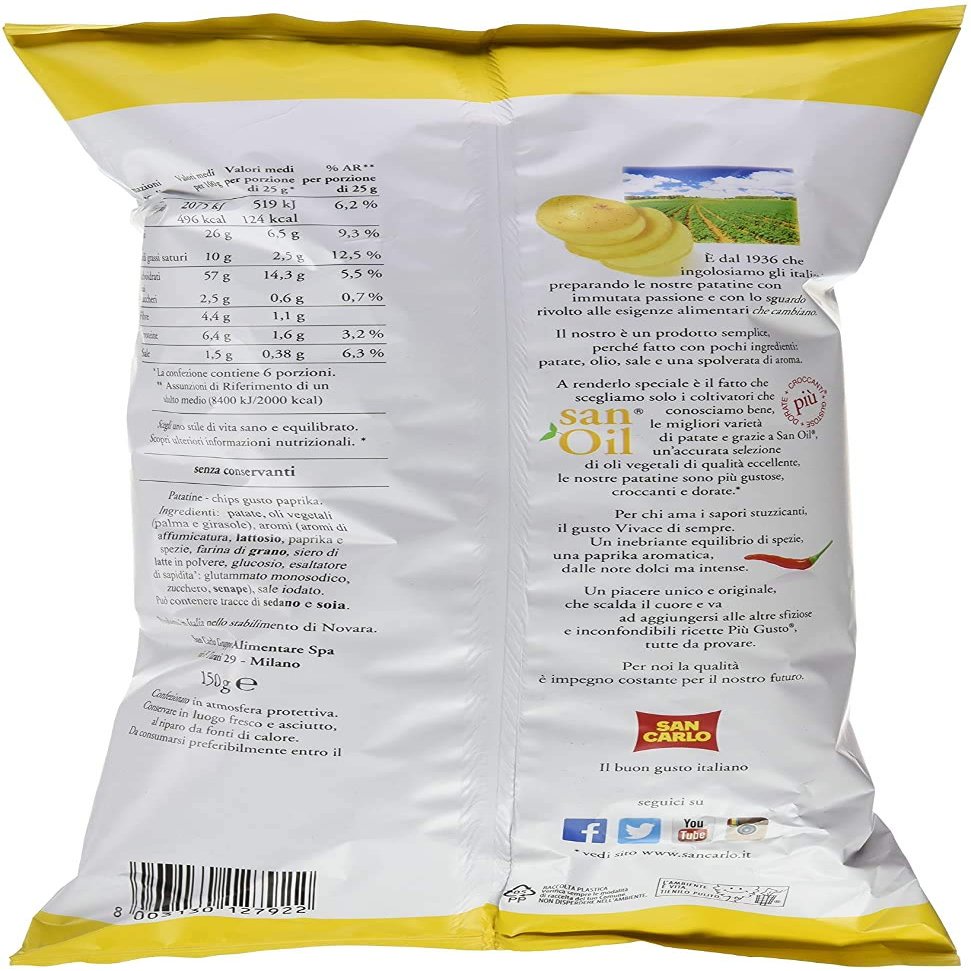 3x San Carlo Pi Gusto Crisps Potato Chips with Mild Chilli 50g