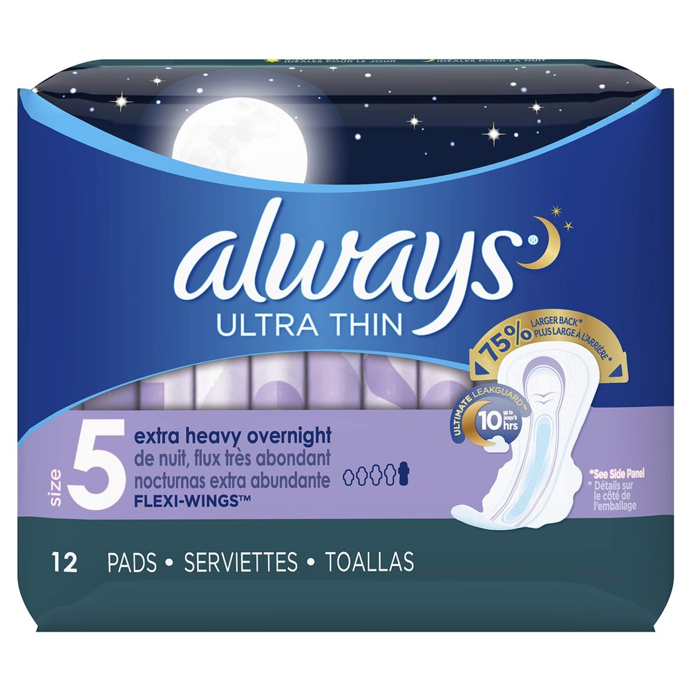 Always Pads Size 5 Ultra Thin 12 Count Xtra-Heavy Overnight
