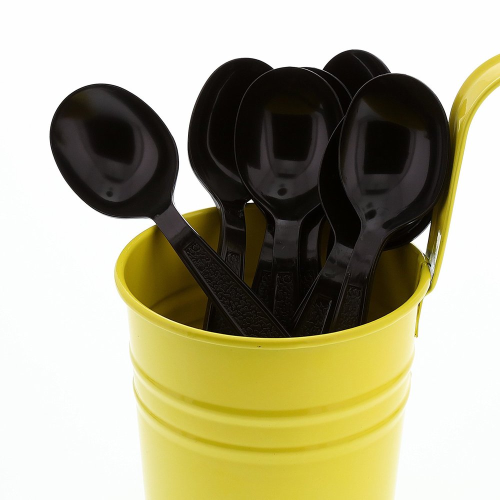 AmerCareRoyal Heavy Weight Unwrapped Disposable Polypropylene Plastic Soup Spoons for Restaurants and Catering, Black, Pack of 1000