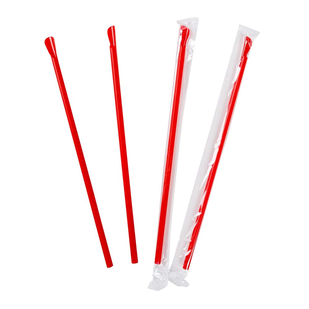 AmerCare Giant Red Spoon Straw, Poly Wrapped, Case of 3600