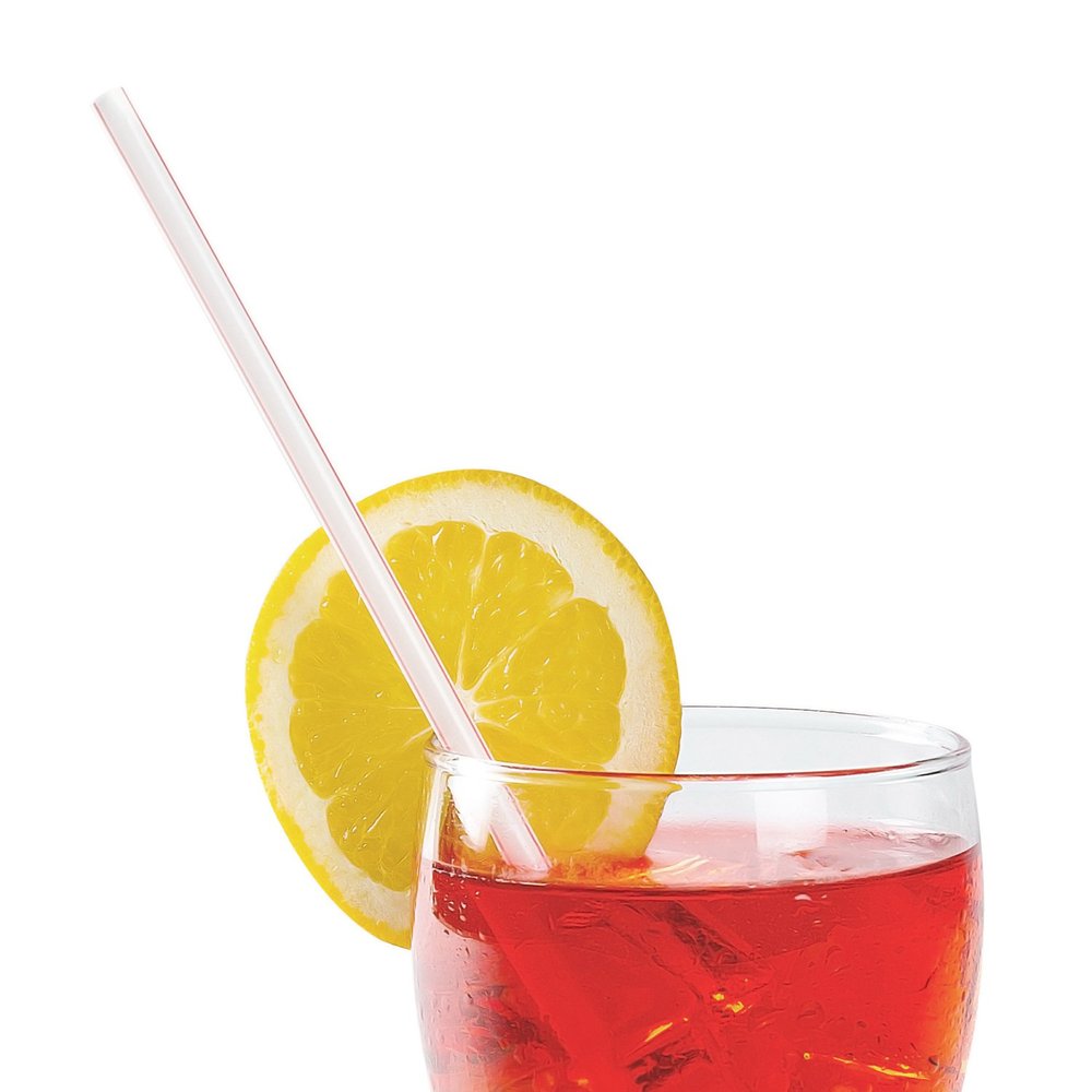 AmerCare 7.75 Inch Jumbo White with Red Stripes Paper Wrapped Straws, Case of 12,000