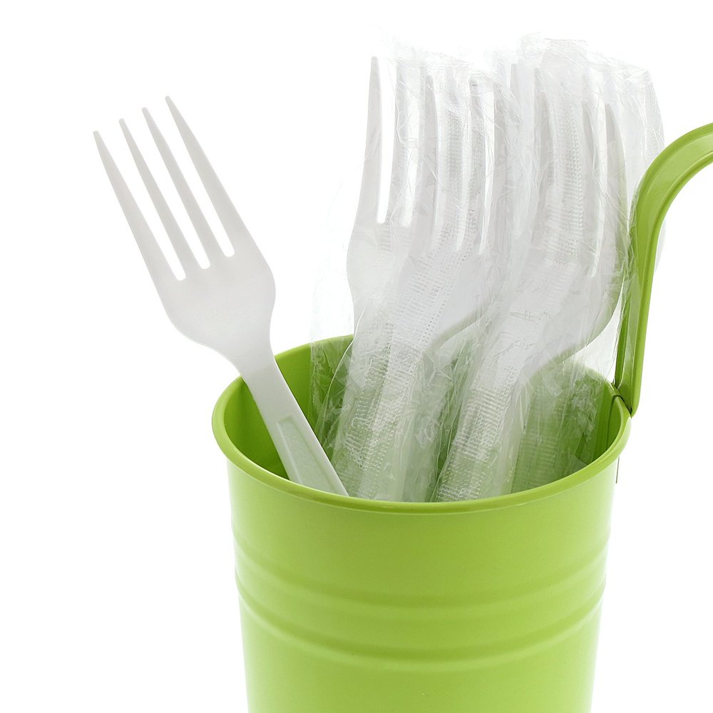 AmerCareRoyal Heavy Weight Individually Wrapped Disposable Polystyrene Plastic Forks for Restaurants and Catering, White, Pack of 1000