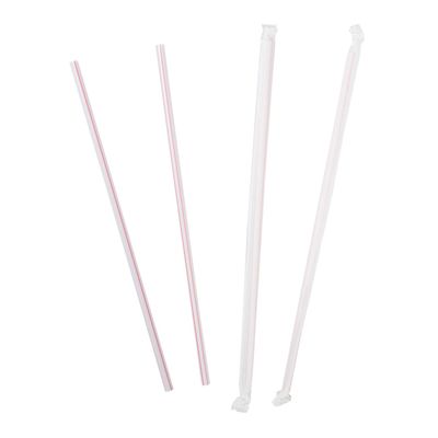 AmerCare 10.25 Inch Jumbo White with Red Stripes Paper Wrapped Straws, Case of 2000