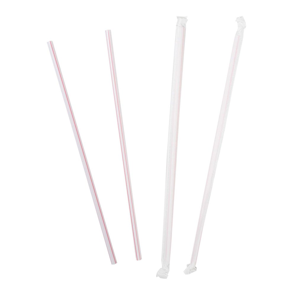 AmerCare 10.25 Inch Jumbo White with Red Stripes Paper Wrapped Straws, Case of 2000