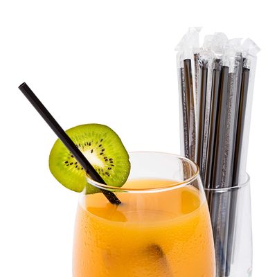 AmerCare 7.75 Inch Jumbo Black Poly Wrapped Straws, Case of 12,000