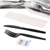 AmerCareRoyal 5-in-1 Disposable Silverware Heavy Duty Plastic Utensil Set with Fork, Knife, Salt & Pepper Packets, 13x17 inch 2-ply Napkin - Individually Wrapped Cutlery Meal Kit, Black, Case of 500 view 1