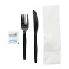 AmerCareRoyal 5-in-1 Disposable Silverware Heavy Duty Plastic Utensil Set with Fork, Knife, Salt & Pepper Packets, 13x17 inch 2-ply Napkin - Individually Wrapped Cutlery Meal Kit, Black, Case of 500 view 3