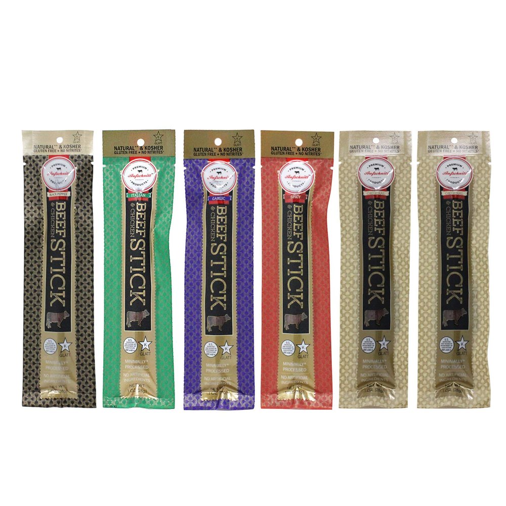 Aufschnitt Grass Fed Beef Jerky Sticks - Low Sodium, Certified Kosher - Made in USA - Keto Friendly - 6 Pack, Variety