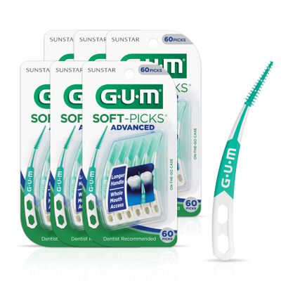 GUM Soft-Picks Advanced, Easy to Use Dental Picks for Teeth Cleaning and Gum Health, Disposable Interdental Brushes with Convenient Carry Case, Dentist Recommended Dental Picks, 60 Count (Pack of 6)