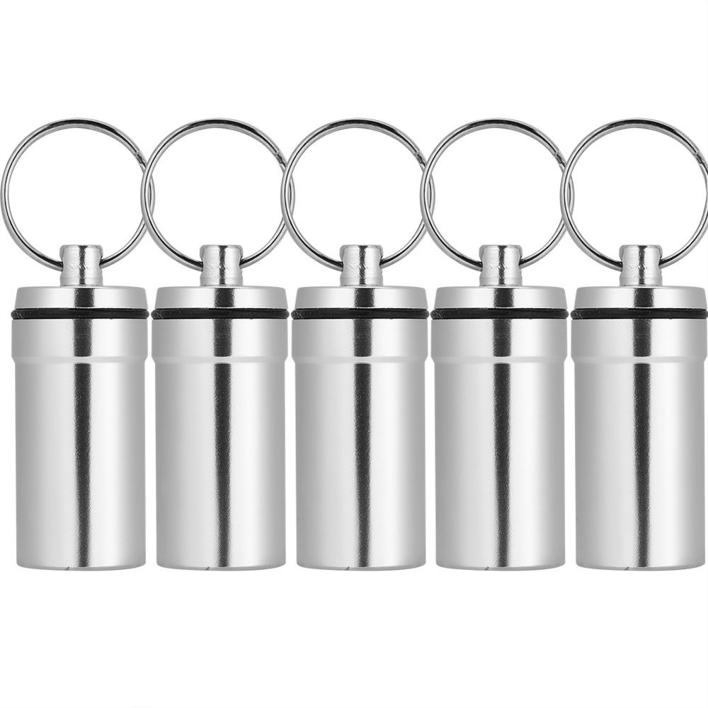1pc/5pcs Box, Aluminum Alloy Climbing Box Case Bottle Container Keychain(Silver-5pcs) Outdoor Dining Tableware Holder Keychain Container Key
