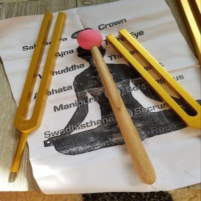 8 Gold Chakra Unweighted Tuning Fork Therapy Energy Healing with Mallet Velvet Pouch