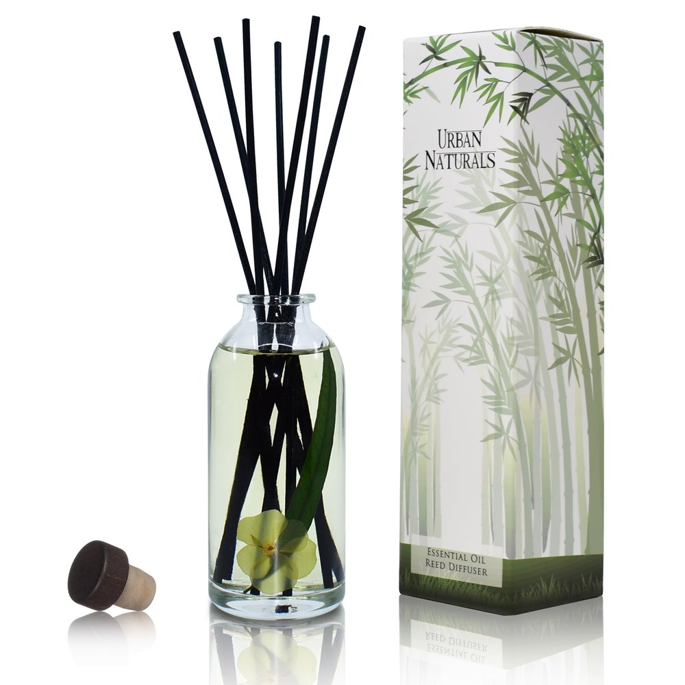 Urban Naturals Lemongrass Verbena Reed Diffuser Scented Sticks Set | (Refresh + Renew) Mind & Body Aromatherapy Collection | Essential Oil Botanical Room Scent