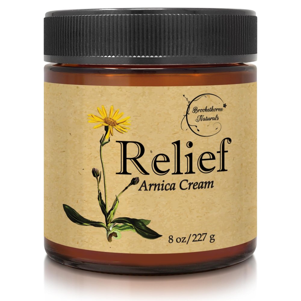 Relief Arnica Cream Enriched with Lemongrass, Eucalyptus & Rosemary Essential Oils All Natural Massage Lotion for Sore Muscles & Stiffness. Perfect for Massage Therapy by Brookethorne Naturals