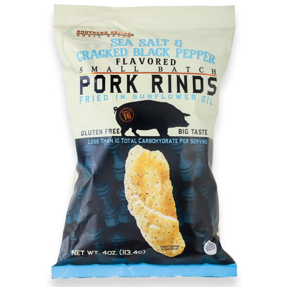 Sea Salt & Cracked Black Pepper Pork Rinds | Southern Recipe Small Batch | Keto Friendly, Gluten Free, Low Carb Food | 7g Collagen Per Serving | High Protein | 4 Oz Bag