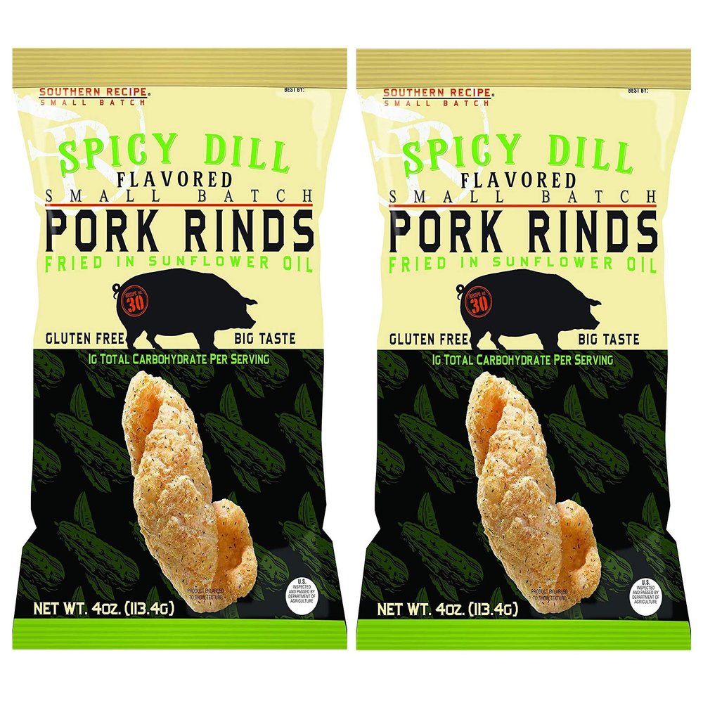 Spicy Dill Pork Rinds | Southern Recipe Small Batch | Keto Friendly, Gluten Free, Low Carb Food | 7g Collagen Per Serving | High Protein | 4 Oz Bag (Pack of 2)