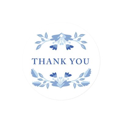 Andaz Press Round Circle Gift Tags, Scandinavian Blue Florals, Thank You, 24-Pack, Colored Party Favors and Decorations