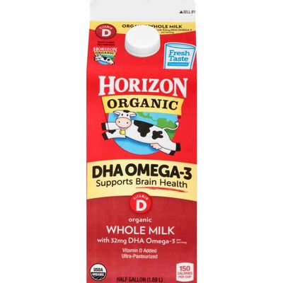 Horizon Organic Ultra Pasteurized DHA Whole Milk, 0.5 Gallon -- 6 per case.